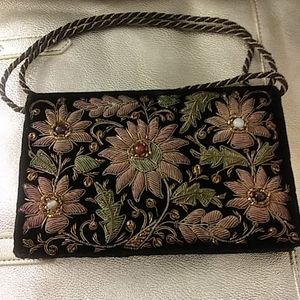 Vintage Velvet Gold Metal Embroidered Clutch.
